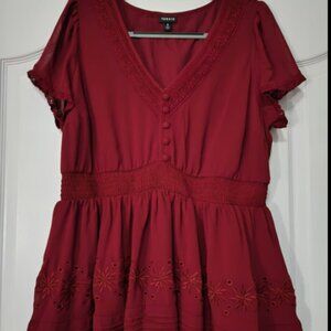 Women's Torrid Peplum Smocked Short Sleeve Sleeve Top Size 0